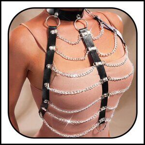 Leather Chest Harness Chain Gothic Rave Body Accessories Adjustable Punk